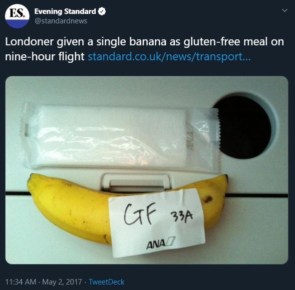 Gluten Free flight meal is banana